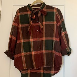 Madewell plaid button up with bow tie